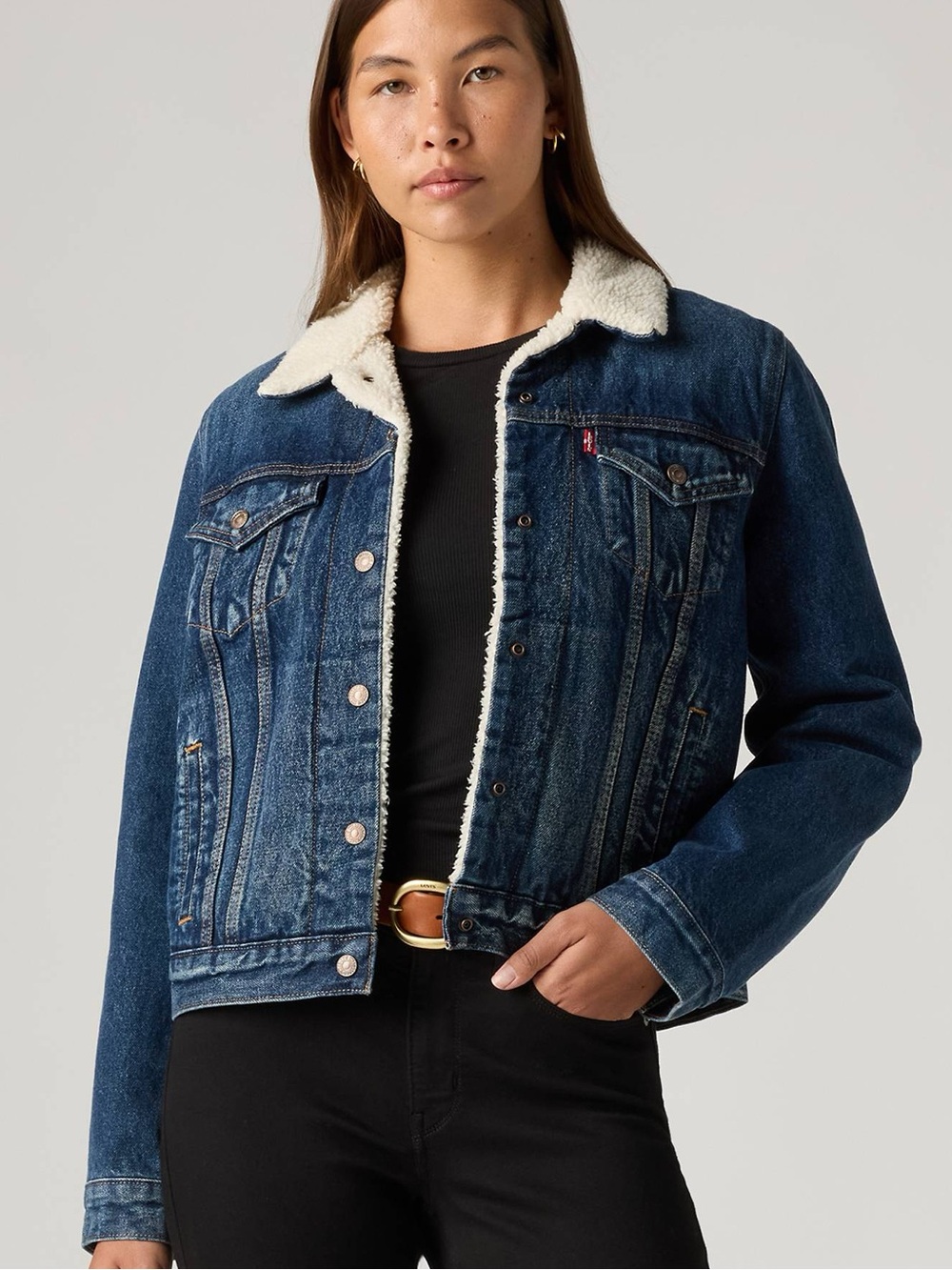 Levi's Sherpa Trucker Jacket in medium blue wash